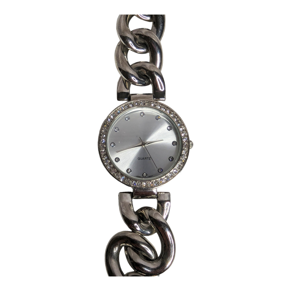 Womens Stainless Steel Clear Rhinestone‎ Bezel Bangle Band Wristwatch Jewelry